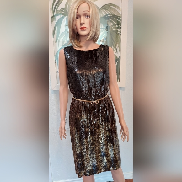 $5,700 OSCAR DE LA RENTA GORGEOUS BLACK GOLD SILK  SEQUIN BEAD RUNWAY US 8 M - Picture 2 of 12